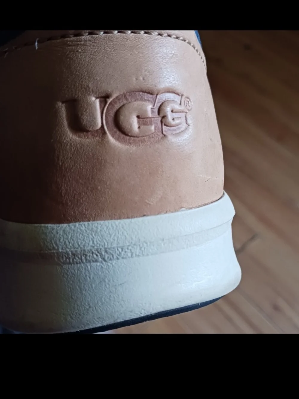 UGG Men's Navy Blue Suede & Patterned Canvas Sneakers with Tan Heel